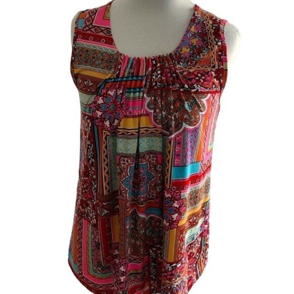 NEW DIRECTIONS TANK, PLEATED FRONT, PULL OVER  S MULTI COLOR POLYESTER, SPANDEX - Picture 1 of 10
